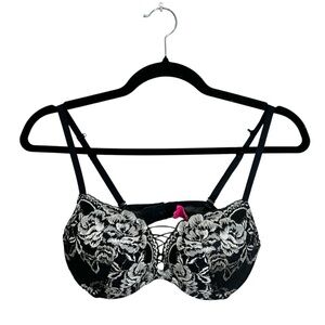 La Senza Beyond Sexy black silver lace padded push up bra 32 D